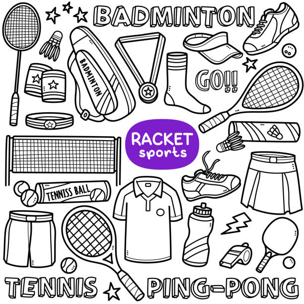 ракетка спорт дудл иллюстрация - tennis uniform stock illustrations