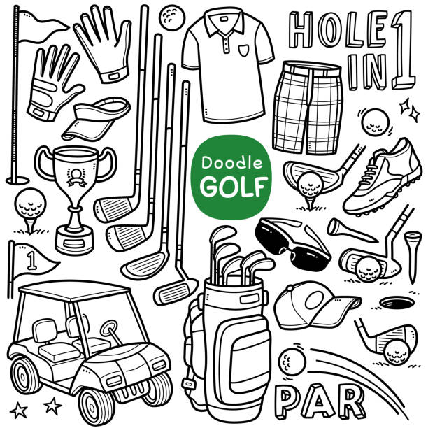 골프 낙서 일러스트레이션 - golf club golf ball golf ball stock illustrations