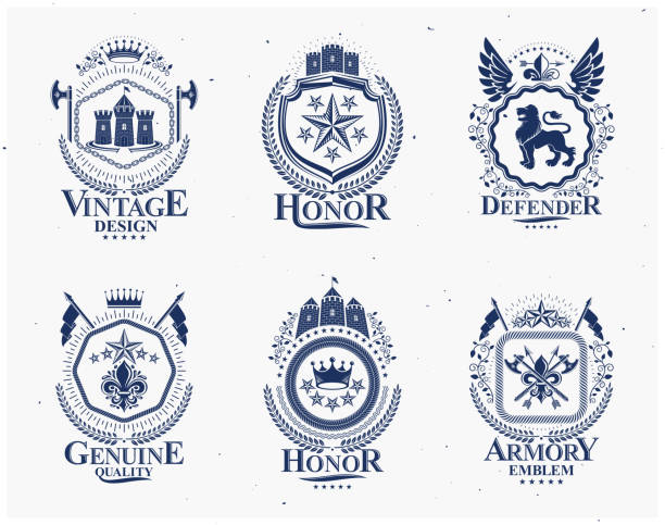 klassische embleme, vektor heraldische wappen. vintage-designkollektion elements. - symbol military star eagle stock-grafiken, -clipart, -cartoons und -symbole