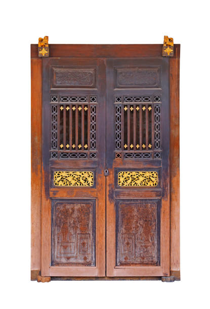 istock Chinese wooden door isolated on white background 1336767615