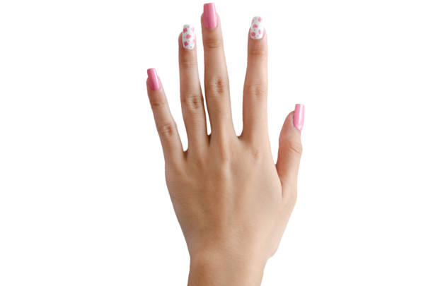 istock female hand painted beautiful pink nails on white background 1336770352