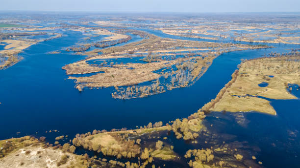 istock Aerial view of the lake or river with pattern wave. Water surface with ripples texture background. Viewed from above. Environment concept. 1336776139