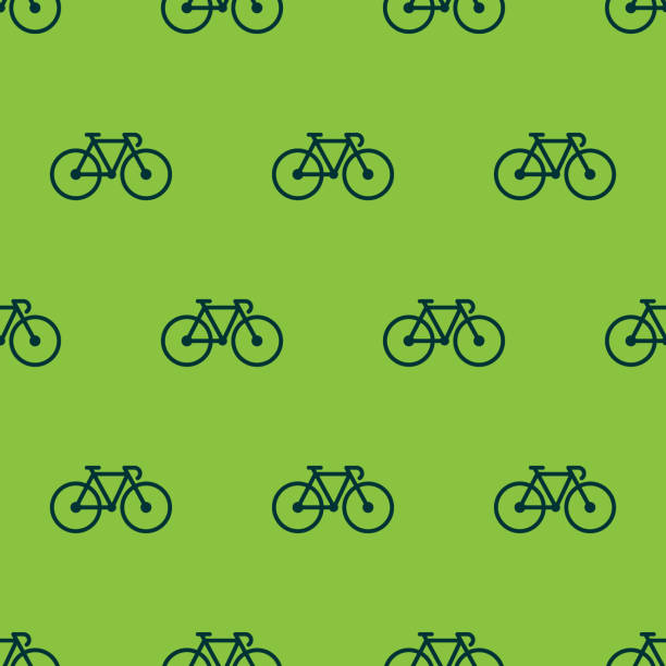 ilustraciones, imágenes clip art, dibujos animados e iconos de stock de patrón sin costuras icono de bicicleta de dos colores con fondo verde - bmx cycling