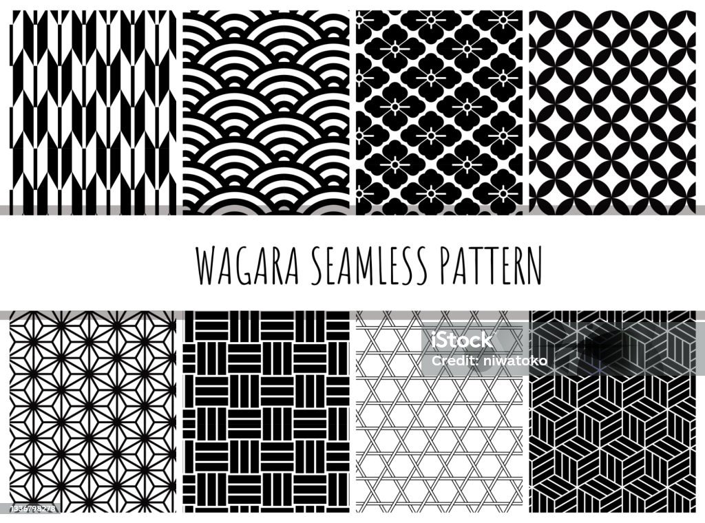 日本語パターン シームレスパターンセット / ベクター / 和風 - 模様のロイヤリティフリーベクトルアート