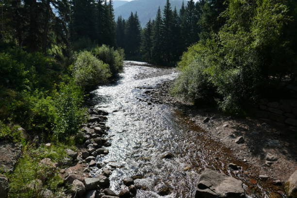 istock Beautiful mountain natural scenery with large creek flowing through 1336799789