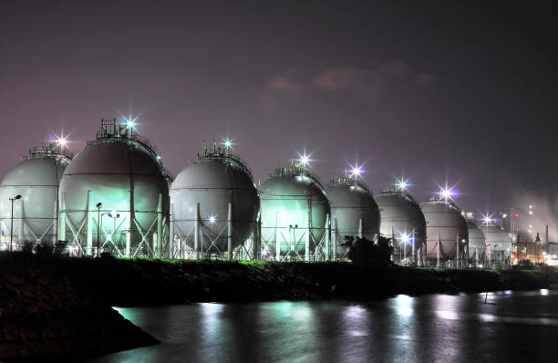 Chemical plant night view stock photo