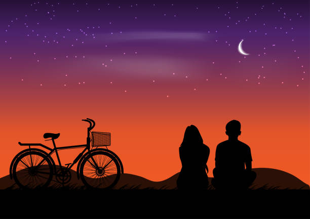 istock graphics drawing couple sit and view nature landscape silhouette after sunset for wallpaper background vector illustration 1336802552