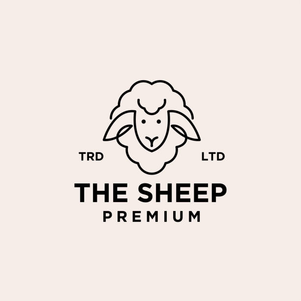 ilustrações, clipart, desenhos animados e ícones de design de ilustração de símbolo vetorial de ovelha premium - sheep lamb wool animal head