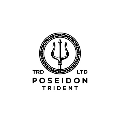 Premium poseidon trident on the circle vector black design