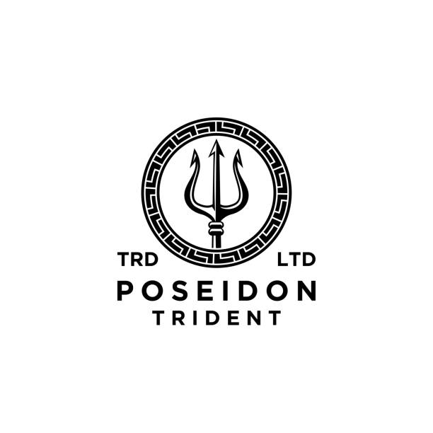 Premium poseidon trident on the circle vector black design Premium poseidon trident on the circle vector black design harpoon stock illustrations