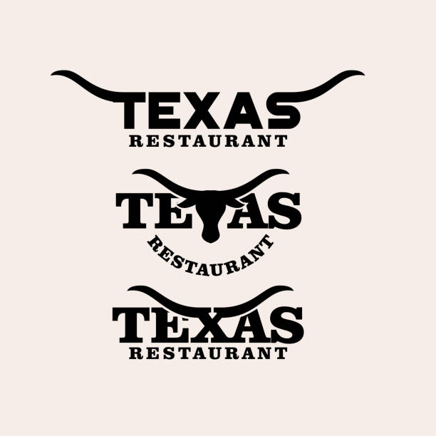 set kollektion texas restaurant brief mit longhorn symbol icon design - bulle männliches tier stock-grafiken, -clipart, -cartoons und -symbole