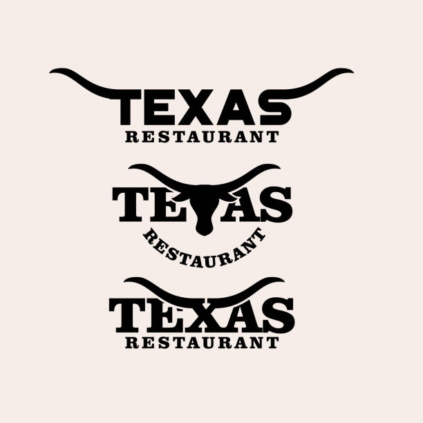 zestaw kolekcji texas list restauracji z ikoną symbolu longhorn - texas longhorn cattle bull horned cattle stock illustrations