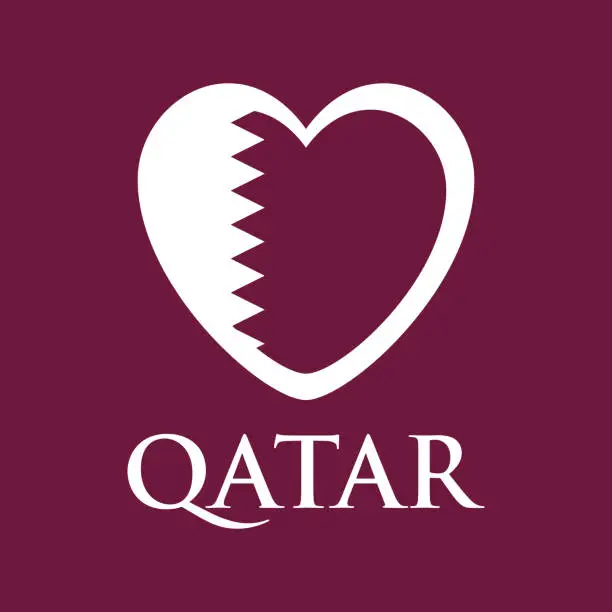 Vector illustration of Qatar flag heart shape vector illustration.