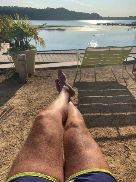 Relaxing next to the lake in summer.