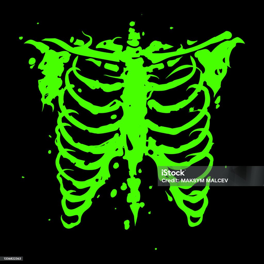 Green Chest Bone Skeleton Horror Illustration Tshirt Print For Halloween  Hand Drawing Illustration Isolated On Black Background Vector Eps  10-vektorgrafik och fler bilder på Bröstkorg - Människoskelettben - iStock