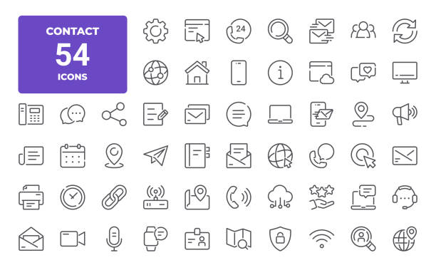 Contact Line Icons. Editable Stroke. Pixel Perfect. 54 Contact Outline Icons - Adjust stroke weight - Easy to edit and customize communication communication technology stock illustrations