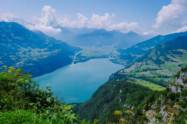 lake Walensee. Switzerland, Europe, viewpoint over the Walensee. High quality photo