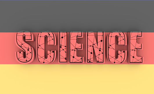 Typography illustration featuring the word science. Lines and dots decoration. 3d rendering.