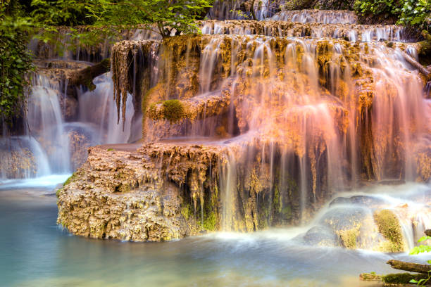 Krushuna Waterfalls panorama, Lovech, Bulgaria stock photo