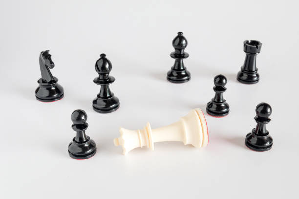 istock Black and white chess battle on white ,Chess victory,business concept. 1336832861