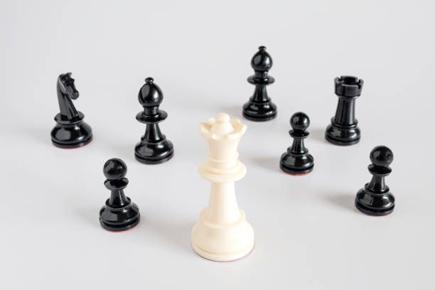 istock Black and white chess battle on white ,Chess victory,business concept. 1336832866