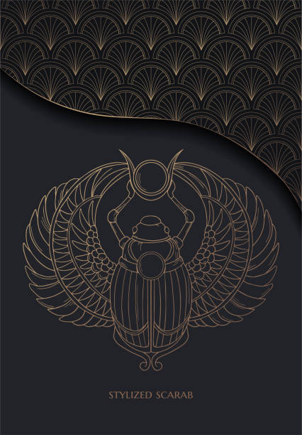 illuіtration with stylized scarab vector illuіtration with stylized scarab on black and gold colours with simple pattern scarab beetle stock illustrations