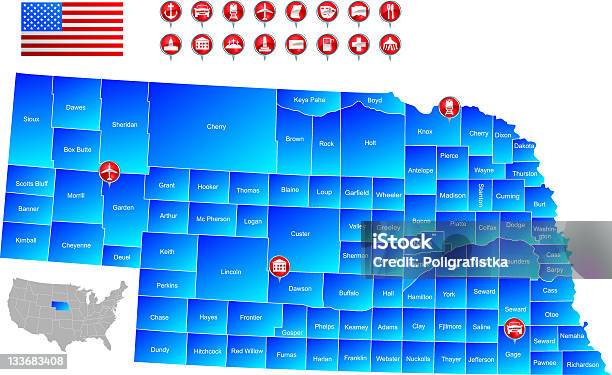 Mapa Stan Nebraska - Stockowe grafiki wektorowe i więcej obrazów Stan Nebraska - Stan Nebraska, Biblioteka, Mapa