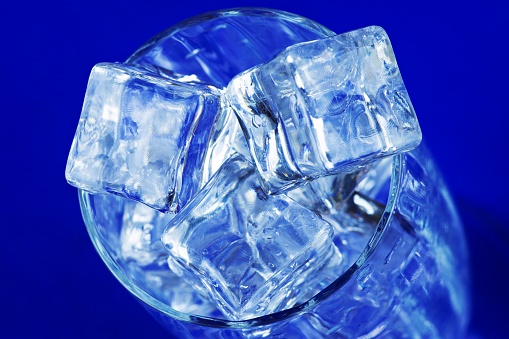 Ice cubes in glass.