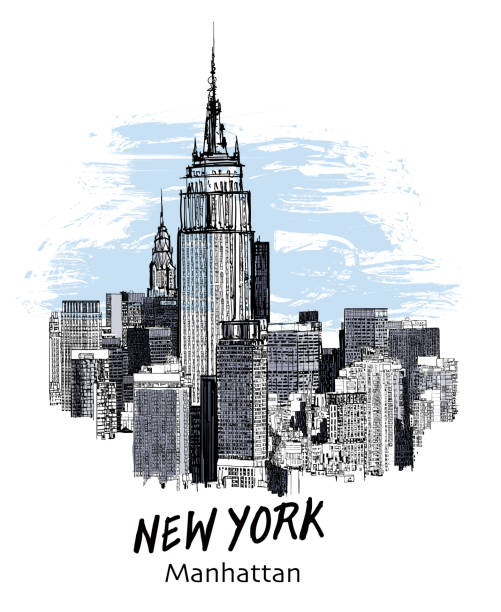 new york city manhattan skyline und büro-wolkenkratzer gebäude - new york city stock-grafiken, -clipart, -cartoons und -symbole