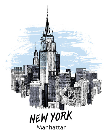 New York City Manhattan skyline and office skyscrapers building - vector illustration