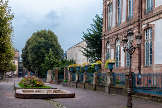 istock Street in Strasbourg with EU building 1336838982