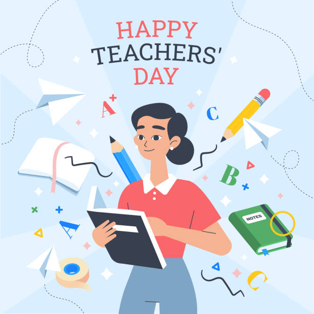 Hand drawn flat teachers day illustration Vector illustration Hand drawn flat teachers day illustration Vector illustration happy teacher day stock illustrations