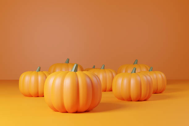 istock 3d render pumpkin. Minimal concept. Holiday decoration, bright orange yellow pumpkin for celebration halloween 1336844337