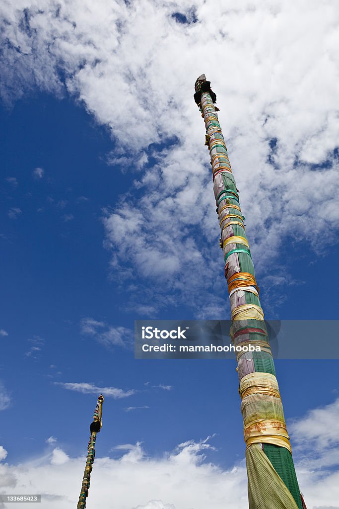 tibet: prayer flag poles two prayer flag poles outside jokhang temple in lhasa, tibet. Asia Stock Photo