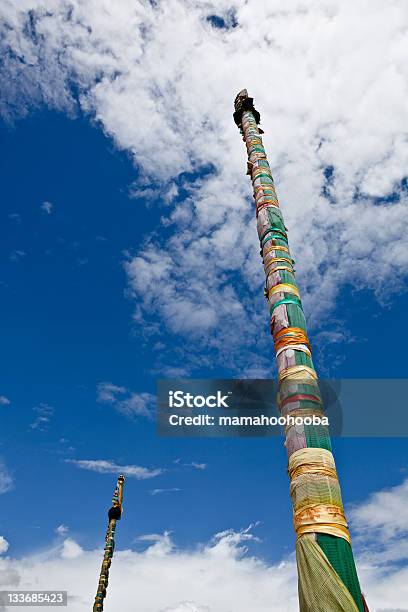 Tibet Prayer Flag Poles Stock Photo - Download Image Now - Asia, Blue, Buddhism