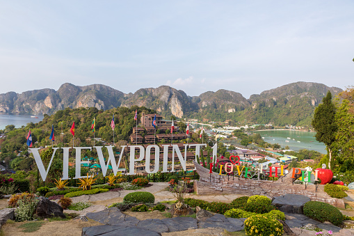KO PHI PHI DON, THAILAND - martc 06 2020: View Point in islands Phi Phi Don and Leh in Krabi, Thailand