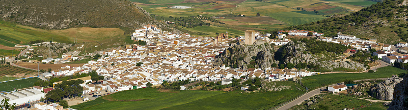 aerial view of the town of Cañete la Real in the province of Malaga. Andalusia, Spain