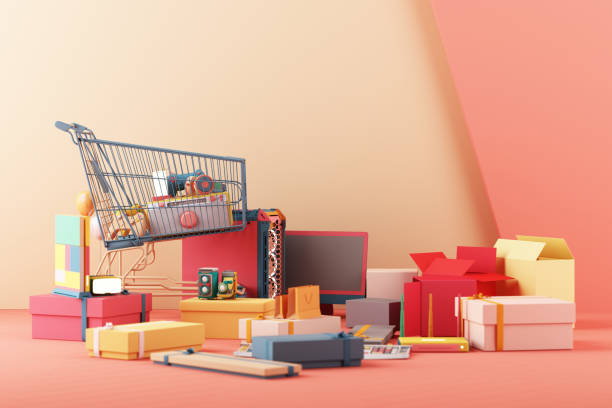 istock Gaming concept shopping. gamepad and cell phone with speaker phone video game console VR computer case and screen with minimal trendy design colorful pastel.  3d rendering 1336862731