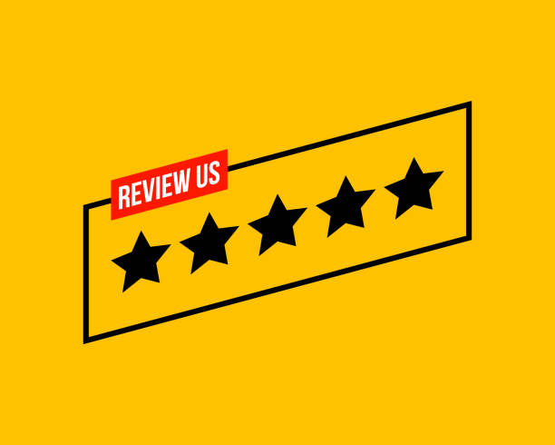 ilustrações de stock, clip art, desenhos animados e ícones de review us - 5 stars, user rating or customer feedback vector squared banner - rating ranking quality control aspirations