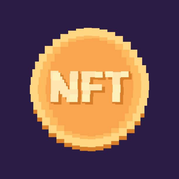 nft nicht fungibles token. nft goldene münze symbol. nicht erneuerbares token. pixelkunst. - non rewnewable stock-grafiken, -clipart, -cartoons und -symbole