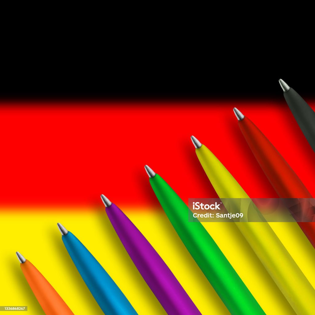 Seven pencils and German flag 2021 Stock Photo