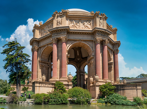 San Francisco, California, USA - August 2019: Palace of Fine Arts, a monumental structure constructed for the 1915 Expo. Famous San Francisco landmark