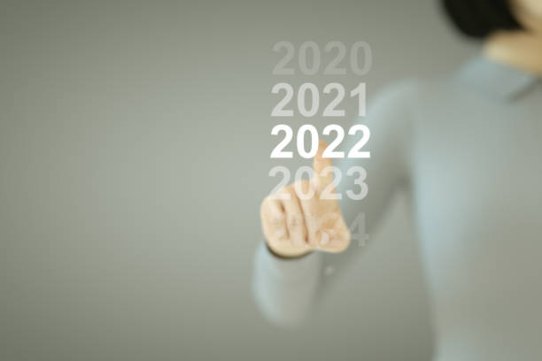 istock 2022 New Year, Business woman pressing button on touch screen 1336870269