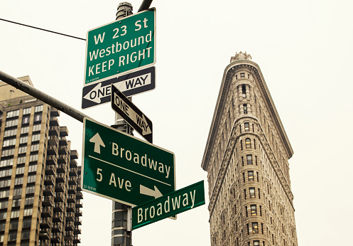 Broadway and W23 St sign in New York City, USA