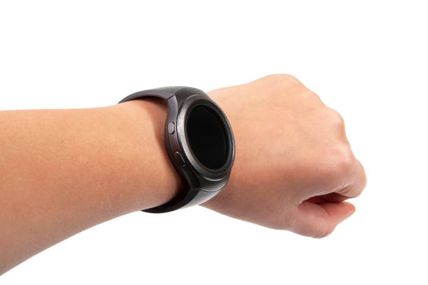 istock Black watch smart on hand isolated on the white 1336885876