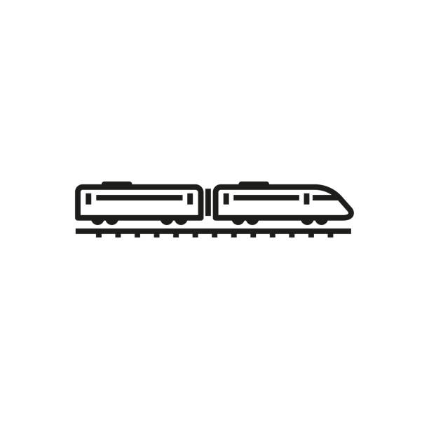 Electric train vector outline style black filled icon isolated Electric train vector outline style black filled icon isolated on transparent background subway-train-side-view stock illustrations