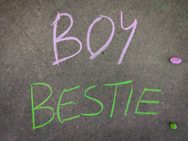 istock The inscription text on the grey board, Boy Bestie. Using color chalk pieces. 1336894249