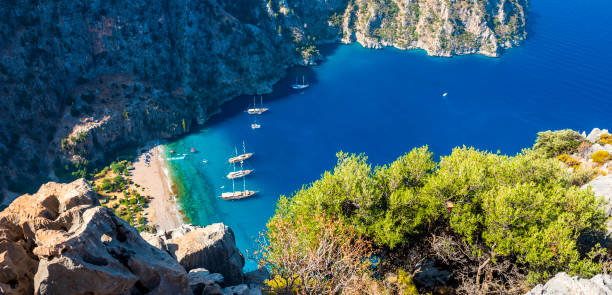 butterfly valley (turkish: kelebekler vadisi) in fethiye, mugla. - mugla province imagens e fotografias de stock