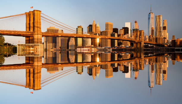 istock Unique married skyline of New York with Brooklyn Bridge 1336904772