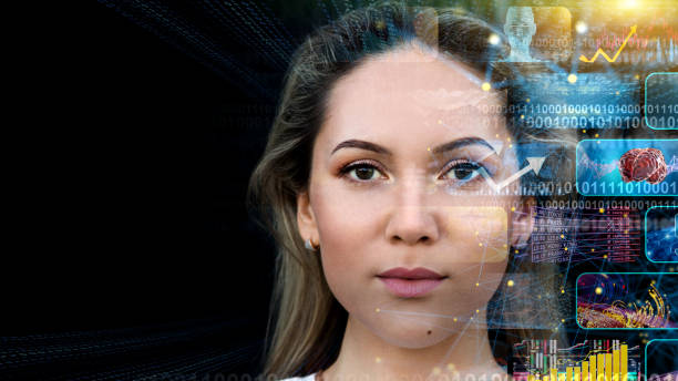 istock Media concept multiple television screens with woman face 1336906438